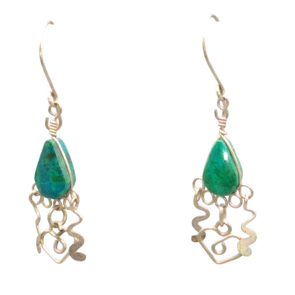 Vintage Sterling Silver and Green Turquoise Teardrop Dangle Earrings
